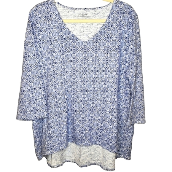 Chico's Hi Low Elbow Length Sleeve V Neck Top - Picture 1 of 7